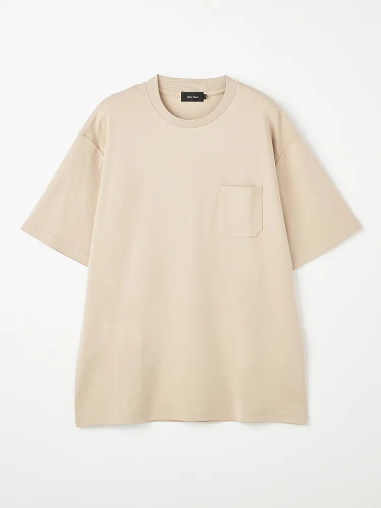 【リッケンバッカーブラック】シルケットスムーススロープネックポケ付きTシャツカジュアルインナーニット半袖クルーネック無地ＵＶ加工抗菌加工接触冷感防臭加工春夏