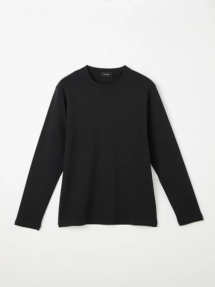 【リッケンバッカーブラック】シルケットスムースクルーネックTシャツビズインナーニット長袖クルーネック無地抗菌加工防臭加工通年
