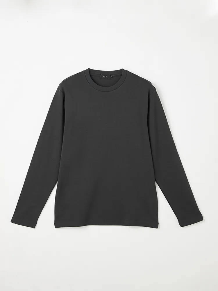 【リッケンバッカーブラック】シルケットスムースクルーネックTシャツビズインナーニット長袖クルーネック無地抗菌加工防臭加工通年