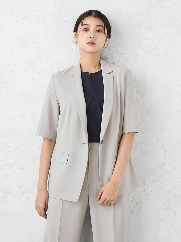 【INDIVI】涼感ストレッチ半袖ジャケット半袖ウォッシャブル春夏【レディース】