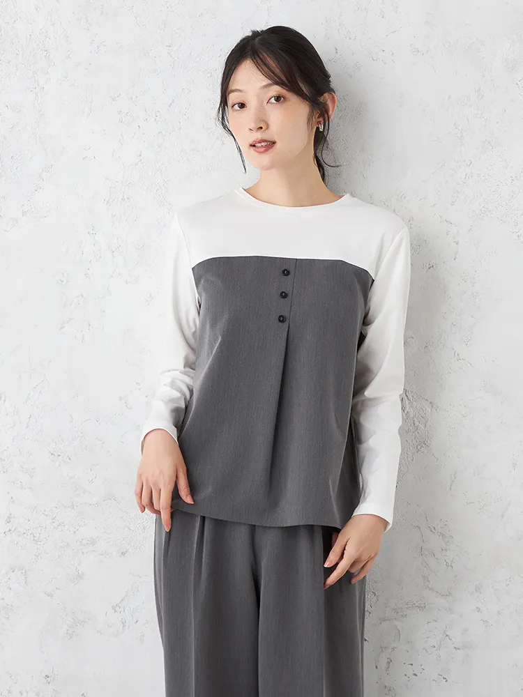 【ONCLOSET】ビスチェ風ロンTカットソー長袖プルオーバー無地ウォッシャブルストレッチ秋冬【レディース】