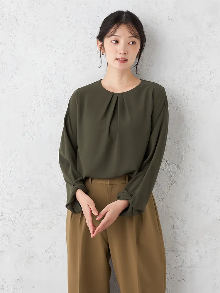 【ONCLOSET】袖ディティールブラウス長袖プルオーバー無地ウォッシャブル秋冬【レディース】
