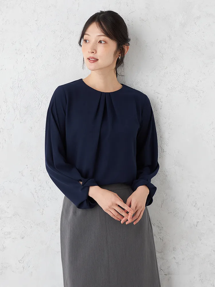 【ONCLOSET】袖ディティールブラウス長袖プルオーバー無地ウォッシャブル秋冬【レディース】