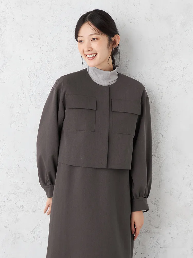 【ONCLOSET】ツイルショート丈ジャケット無地ウォッシャブルストレッチポリエステル秋冬【レディース】