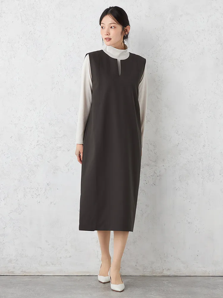 【ONCLOSET】ツイルジャンパースカート無地ウォッシャブルストレッチポリエステル秋冬【レディース】