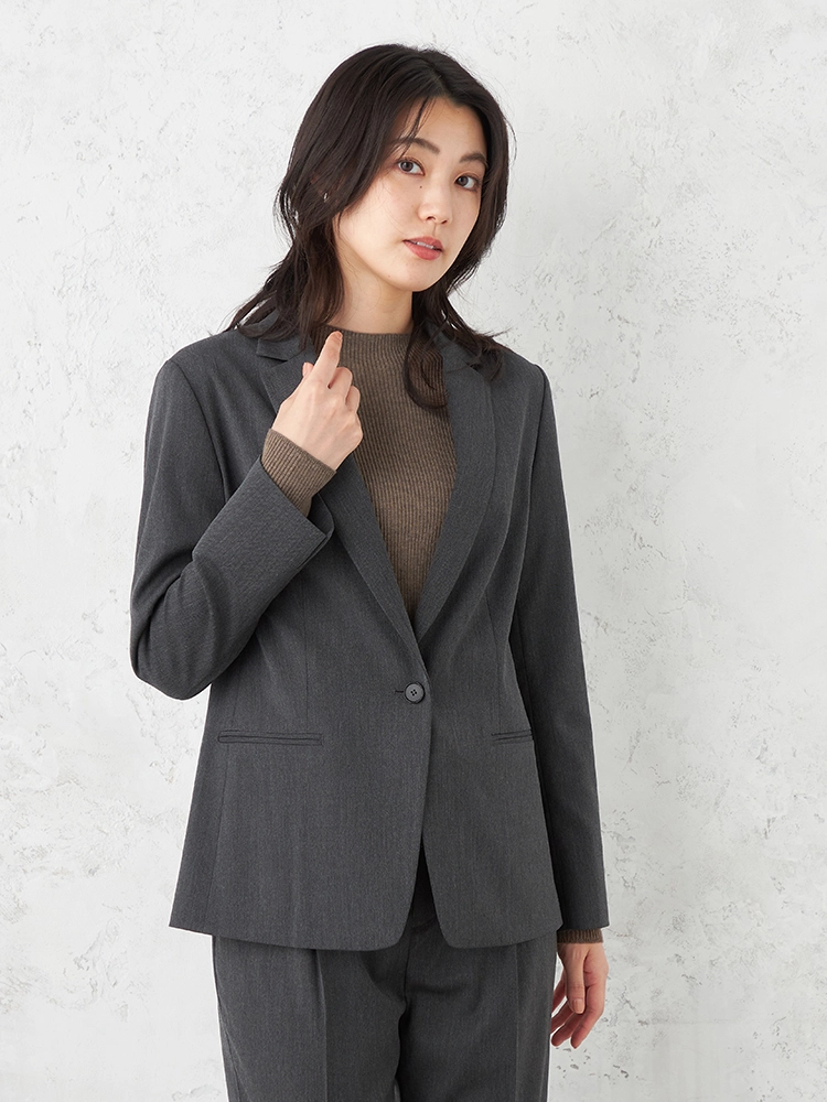 【INDIVI】キャリーマンヘリンボンジャケットビジネス1つボタンウォッシャブルストレッチ秋冬【レディース】
