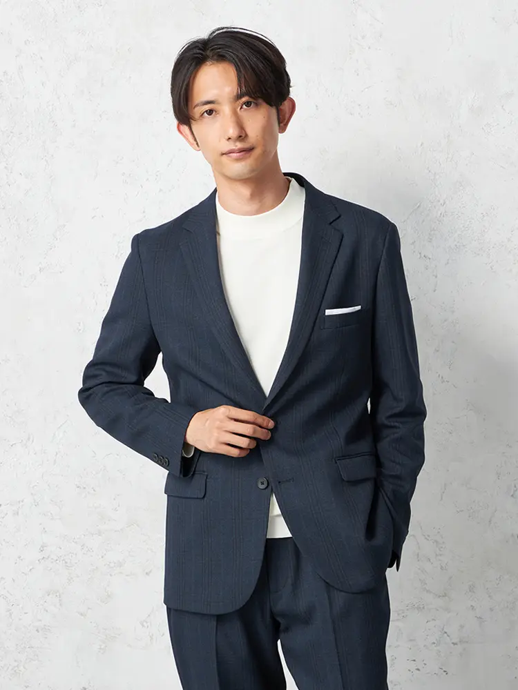 【TOKYORUN】セットアップジャケットシャドーチェックジャケット２つボタン上下ウォッシャブル軽量秋冬