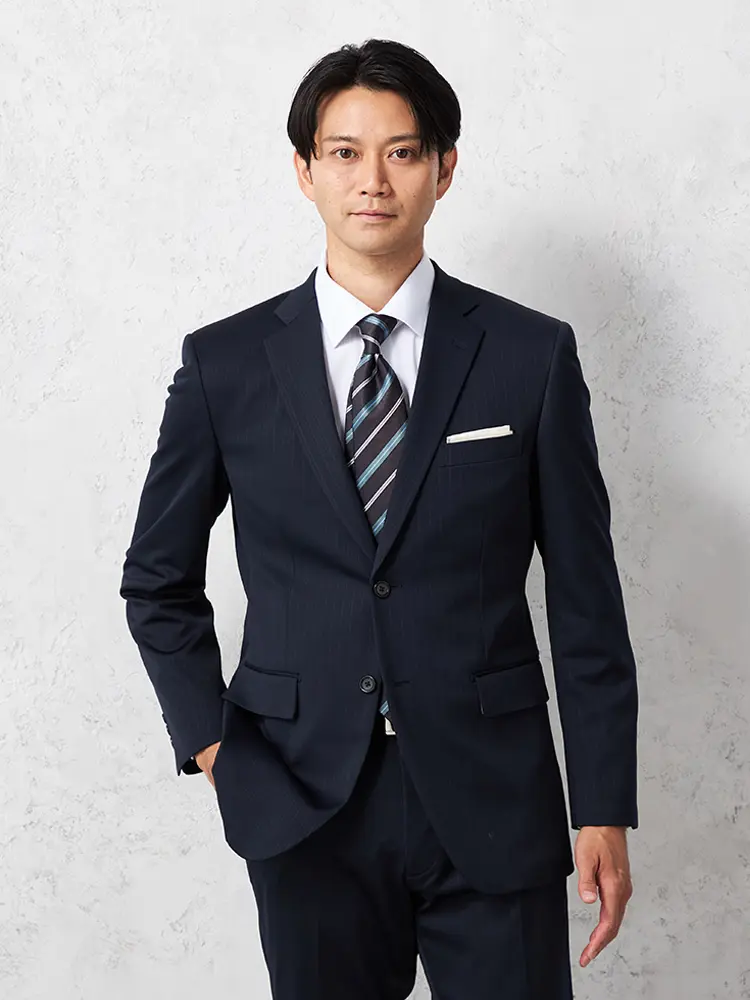 【タニタ】２ピースニットスーツ２つボタンシャドウストライプ上下ウォッシャブルノータック秋冬