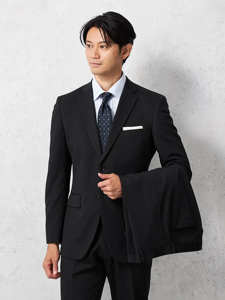 【タニタ】２パンツニットスーツ２つボタンストライプ上下ウォッシャブルノータック秋冬