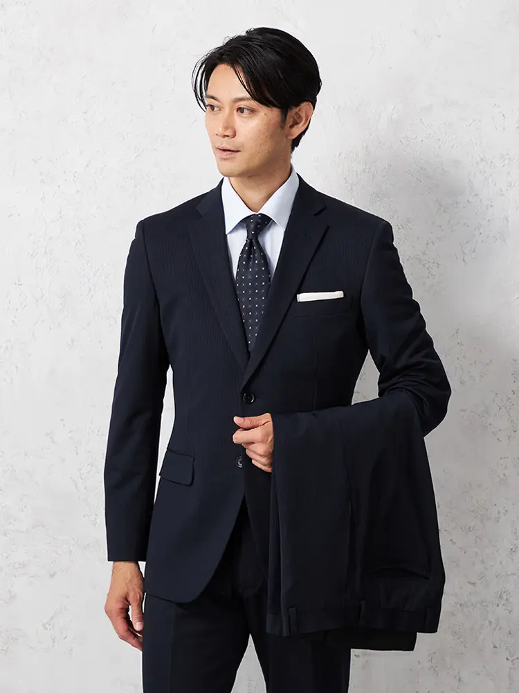 【タニタ】２パンツニットスーツ２つボタンストライプ上下ウォッシャブルノータック秋冬