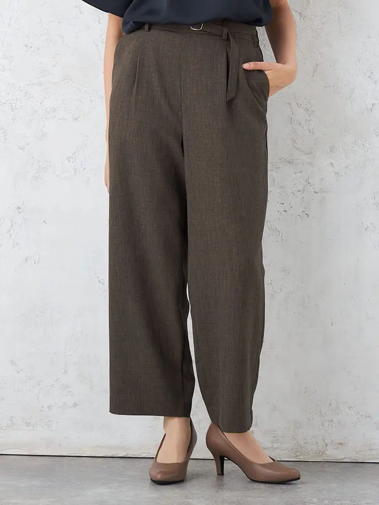 【WALKPLUS】高通気リネンライク共ベルトワイドパンツフルレンウォッシャブルワンタック春夏