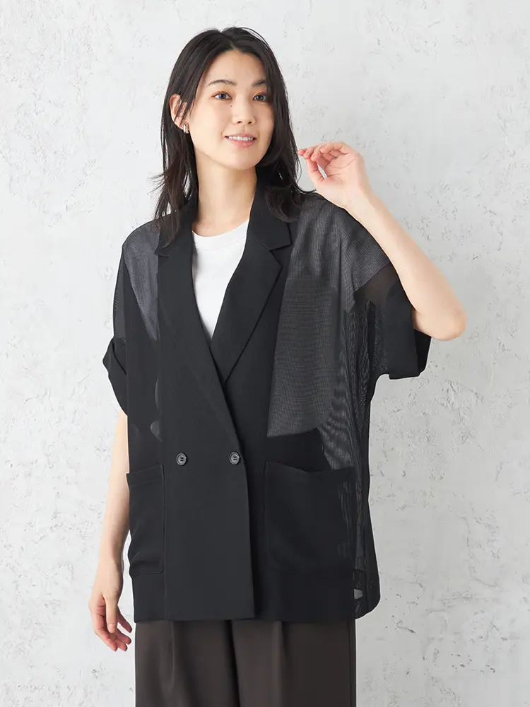【SOFFICE】ソフィーチェシアメッシュ半袖ダブルジャケット通気性春夏