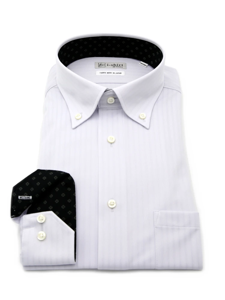 【完全ノーアイロン】長袖アイシャツボタンダウンストレッチ吸汗速乾シャンブレーストライプワイシャツi-shirt通年