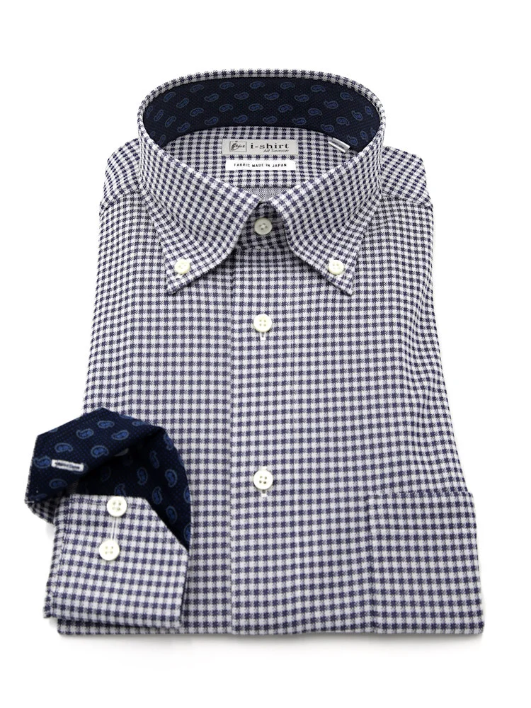 【完全ノーアイロン】長袖アイシャツボタンダウンストレッチ吸汗速乾ギンガムチェックワイシャツi-shirt通年