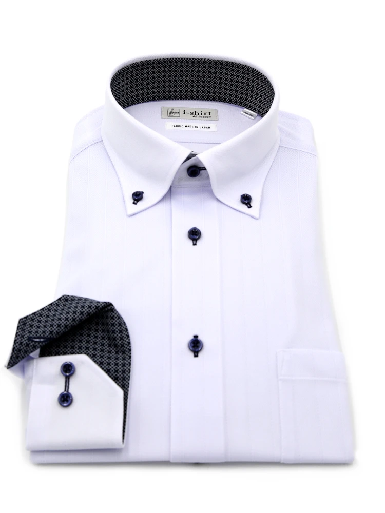 【完全ノーアイロン】長袖アイシャツボタンダウンストレッチ吸汗速乾太ピッチストライプワイシャツi-shirt通年