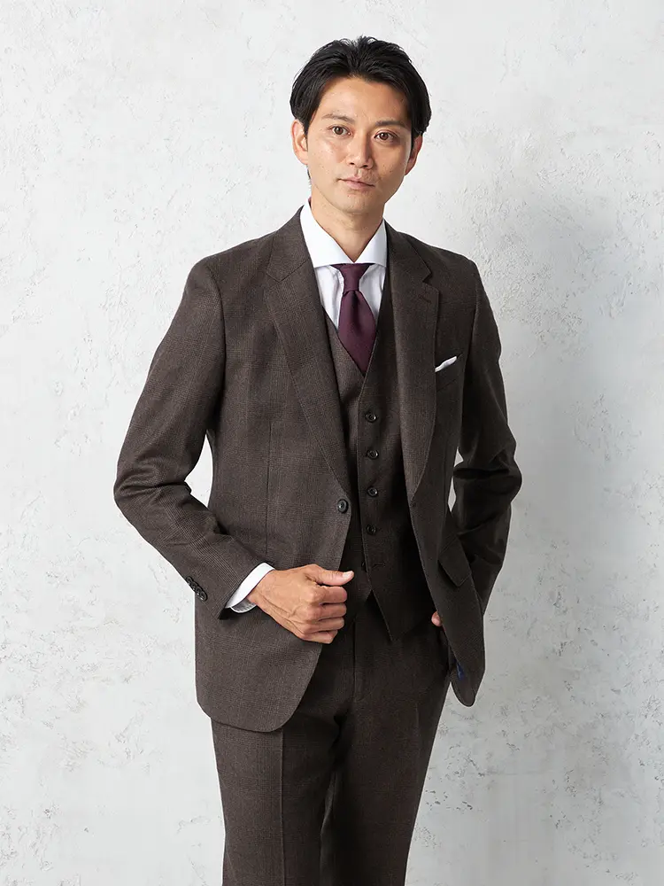 【リッケンバッカーホワイト】ジョンフォスタースーツ2つボタンチェックノータック秋冬