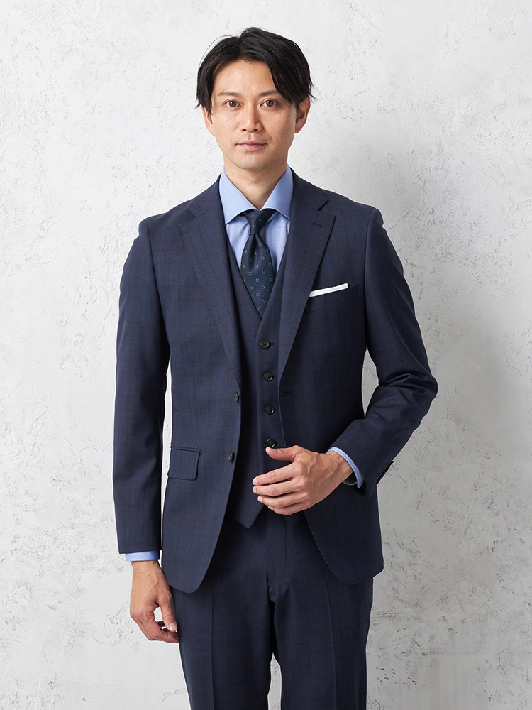 【ＳＴＯＶＥＬ＆ＭＡＳＯＮＢＬＵＥＬＡＢＥＬ】スリーピースパンツウォッシャブルスーツ2つボタンチェックノータック秋冬