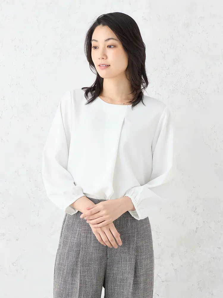 【SOFFICE】BEAUTYBEILフロントアシメタック9分袖ブラウスカットソーUVカット通年【レディース】