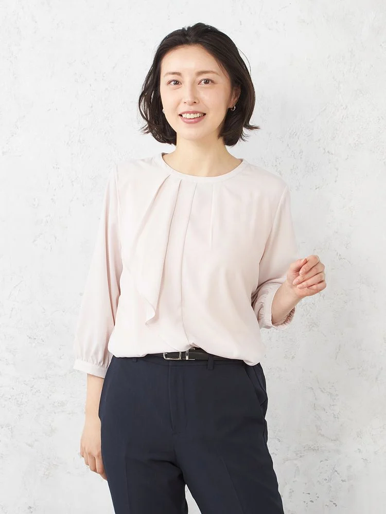 ◆SALE特別価格◆【ウォッシャブル】ブラウス長袖7分袖アシメトリーフリル無地SOFFICE春夏【レディース】