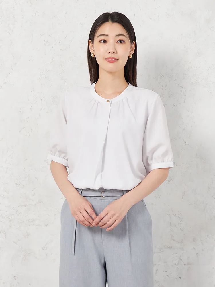 【UVカット】バンドカラ−ブラウス5分袖透けにくいウォッシャブルSOFFICE春夏【レディース】