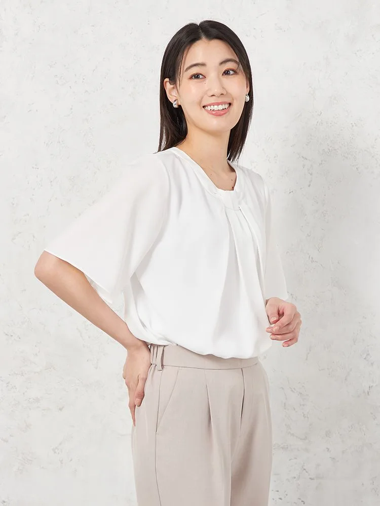 【UVカット】2WAYタイ風バ−付ブラウス5分袖透けにくいウォッシャブルSOFFICE春夏【レディース】