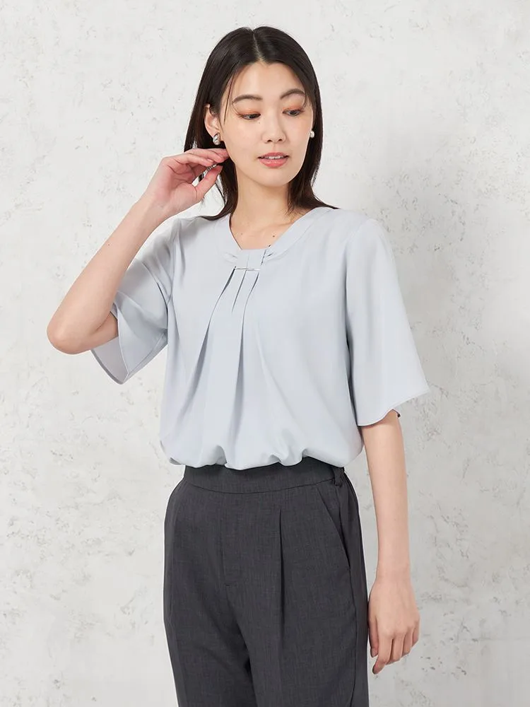 【UVカット】2WAYタイ風バ−付ブラウス5分袖透けにくいウォッシャブルSOFFICE春夏【レディース】