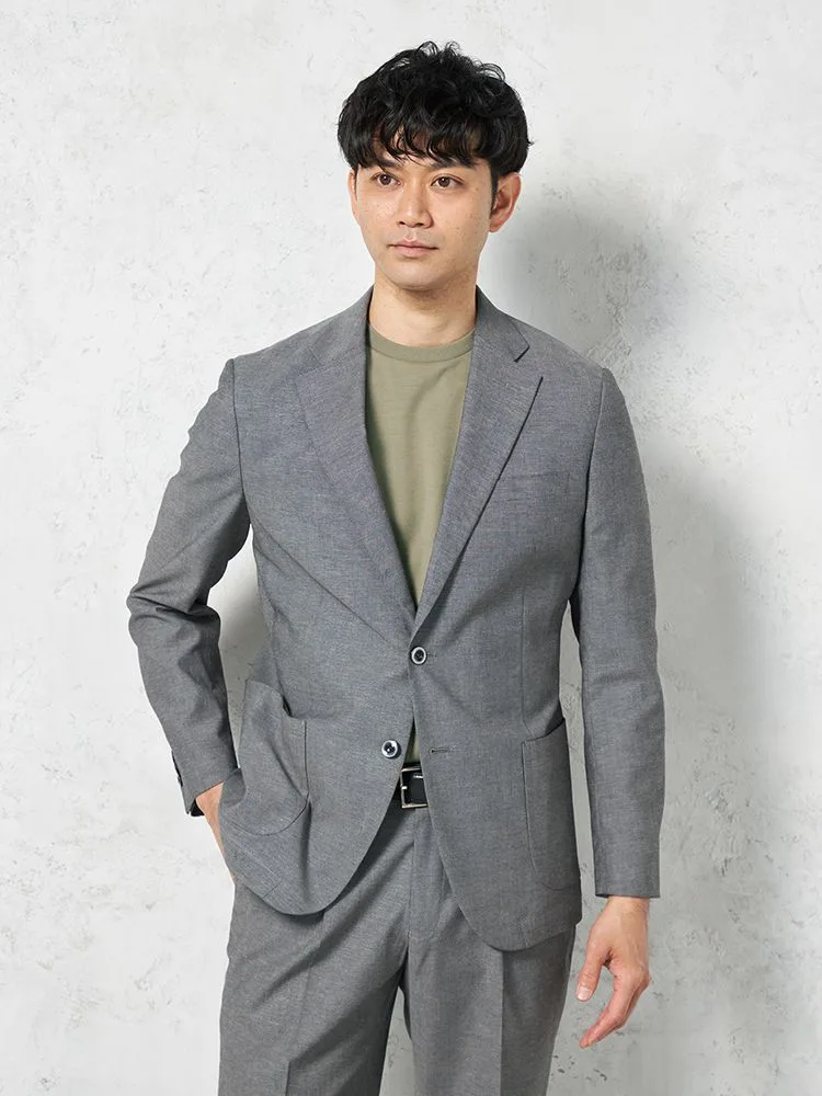 【綿麻混素材】ジャケット2つボタンストレッチ【セットアップ商品有】リッケンバッカーブラック春夏