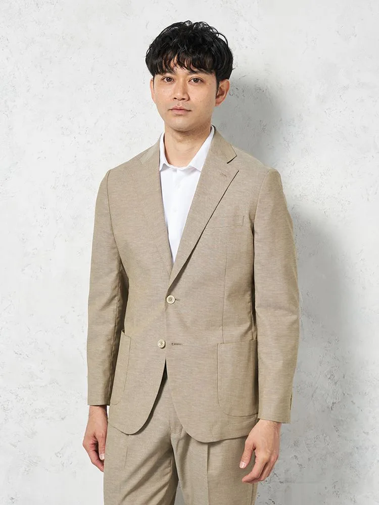 【綿麻混素材】ジャケット2つボタンストレッチ【セットアップ商品有】リッケンバッカーブラック春夏