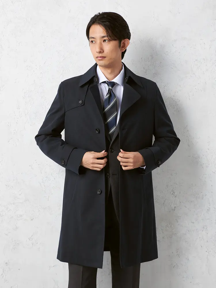 【NERO】セミトレンチコートライナー付コートヘリンボン撥水加工ストレッチ秋冬