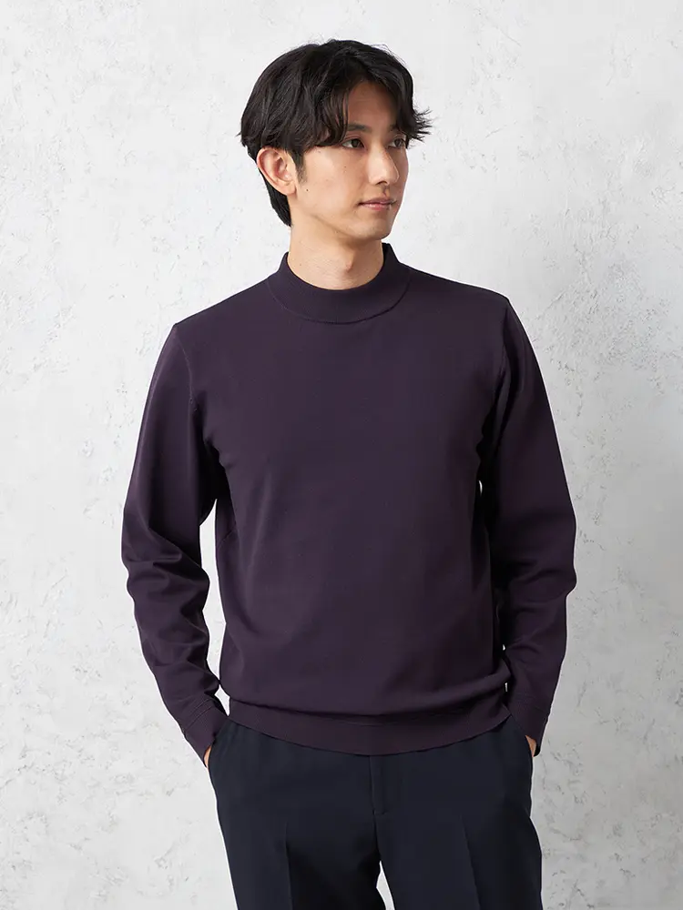 【TOKYORUN】14G天竺モックネックニットカジュアルインナー長袖ウォッシャブル抗ピリング吸汗速乾秋冬