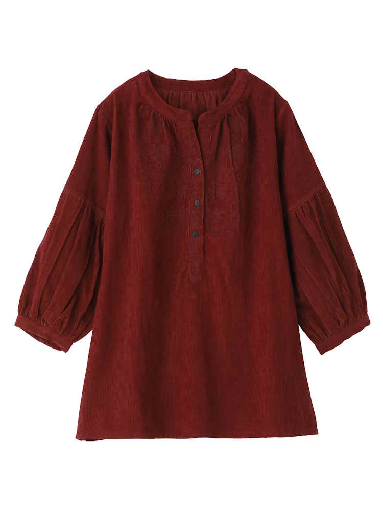 【WEB限定】【秋冬】コーデュロイ刺繍半開ブラウス／レディース／婦人用／シニア／高齢者／おしゃれ／お出かけ【CF】