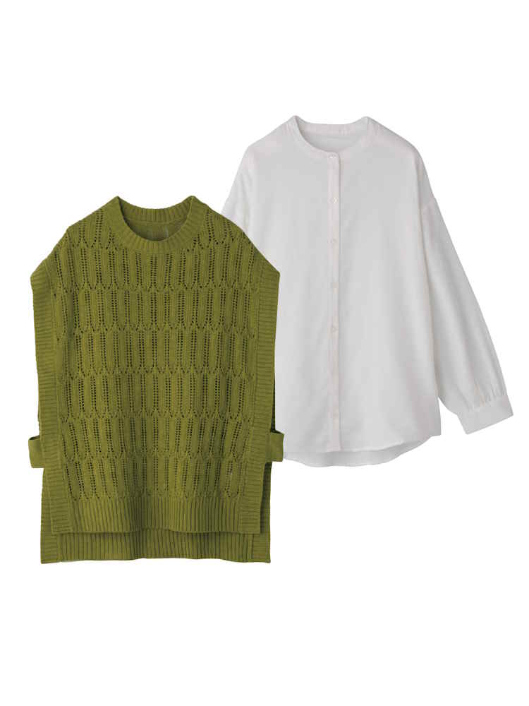 【アンサンブル】【洗濯機OK】ニットベストアンサンブル／婦人用／レディース／シニア／高齢者／おしゃれ／重ね着／お出かけ／プレゼント／ギフト【CF】