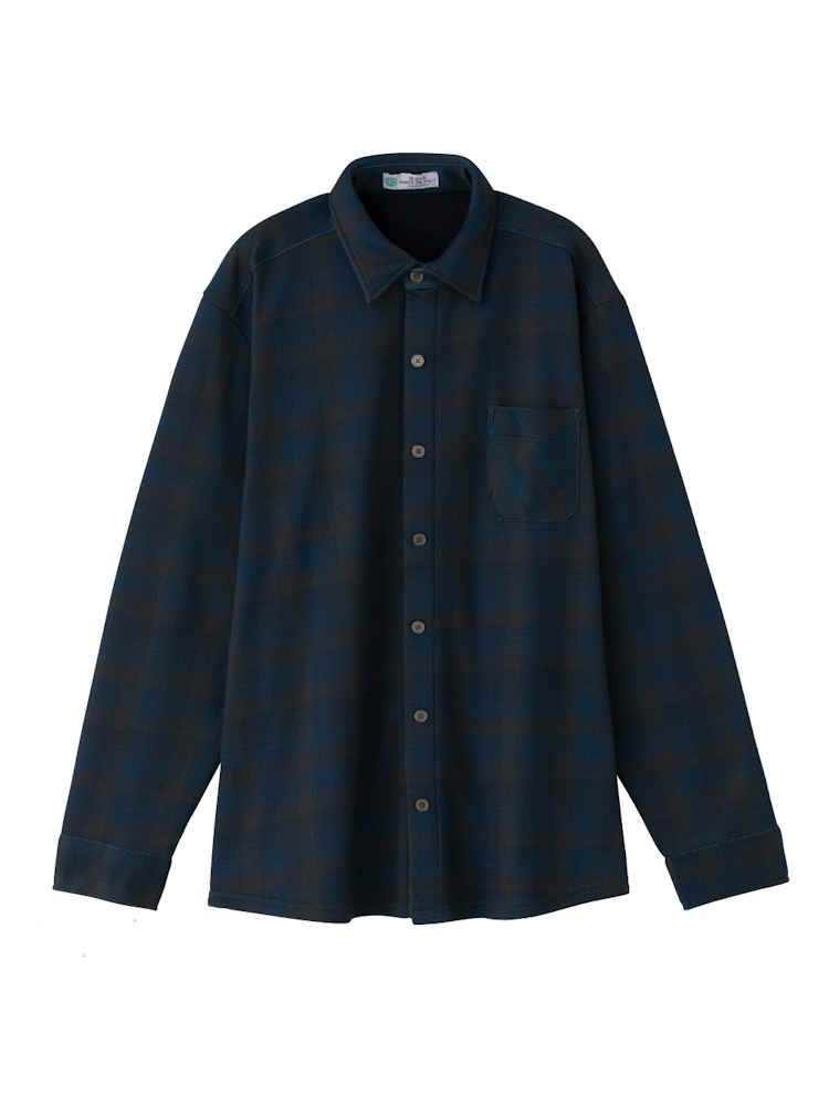 【前開き】【あったか】裏フリース隠れファスナーストレッチシャツ／紳士用／メンズ／高齢者／シニア／秋冬／のびのび／名前記入欄付【CF】