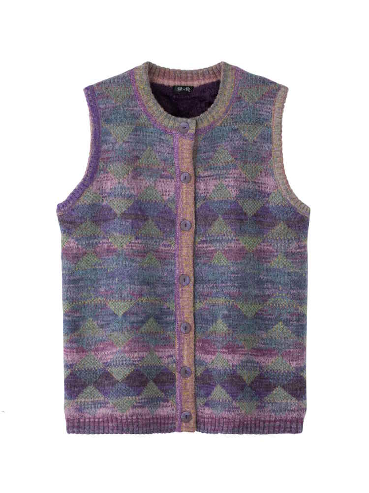 【前開き】【あったか】かすり調丸洗い裏ボアベスト２／婦人用／レディース／高齢者／シニア／重ね着／おしゃれ／洗濯機OK／名前記入欄付／ゆったり／プレゼント／ギフト【CF】