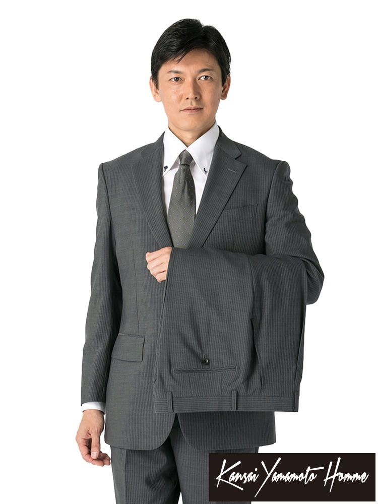 ツーパンツ　スーツ　ビジネス　グレー　ストライプ　メンズスーツ　AB6　4846毛55％ポリエステル45％