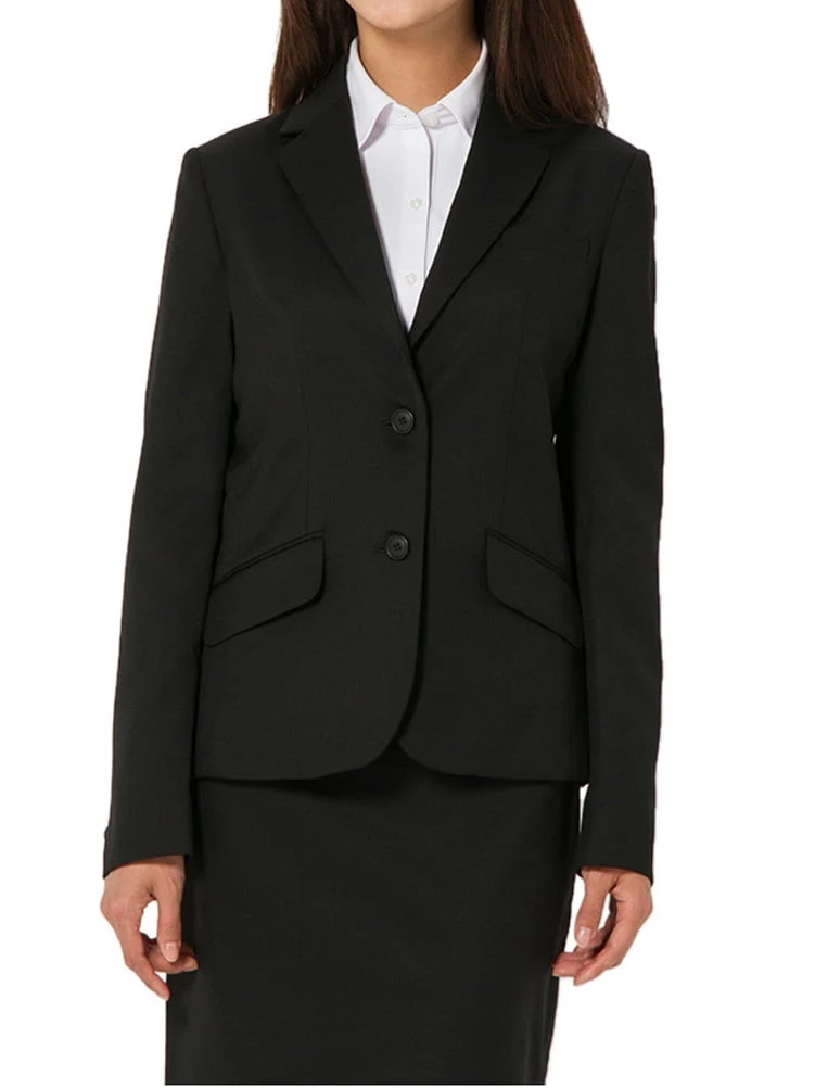 【ウォッシャブル】ジャケット2つボタン黒無地ストレッチSTOVELMASONWHITE通年【レディース】