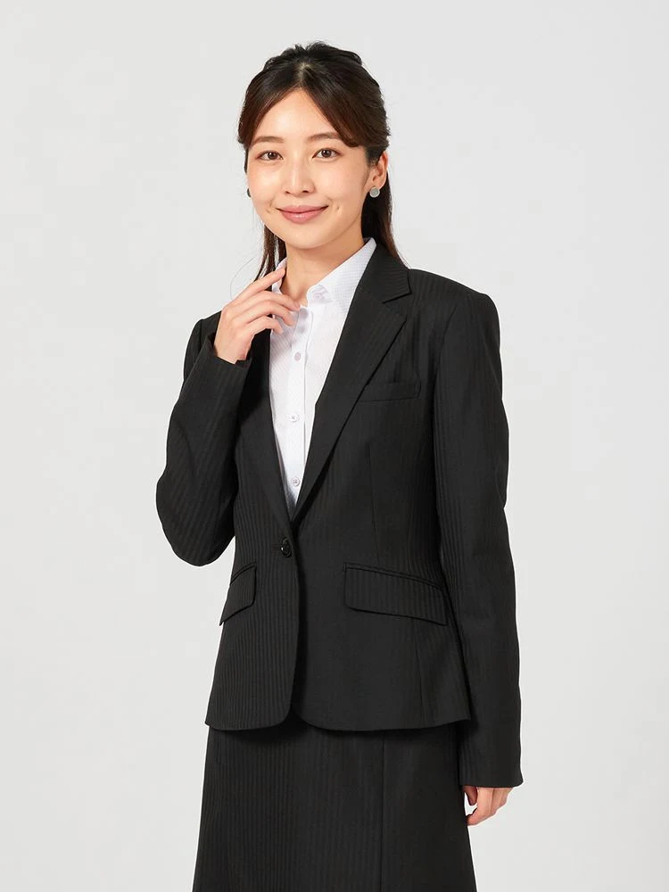 【ウォッシャブル】ジャケットストレッチS&MKnightsbridgeブラックシャドウストライプ通年【レディース】