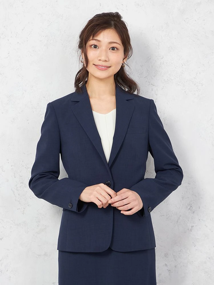 【UVカット&ウォッシャブル】麻調合繊ジャケット1つボタンネイビー無地SOFFICE春夏【レディース】